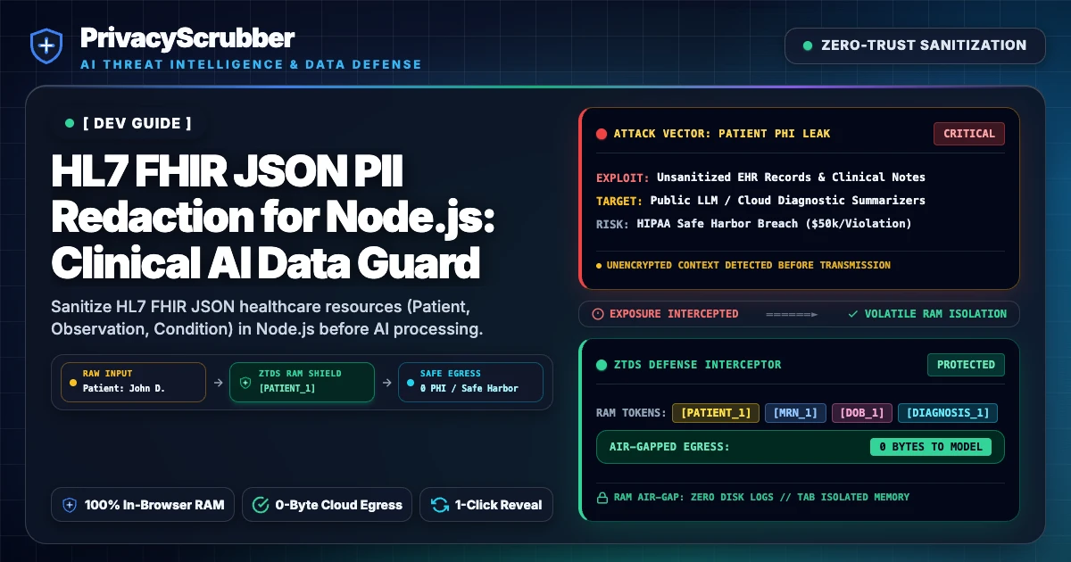 HL7 FHIR JSON PII Redaction for Node.js