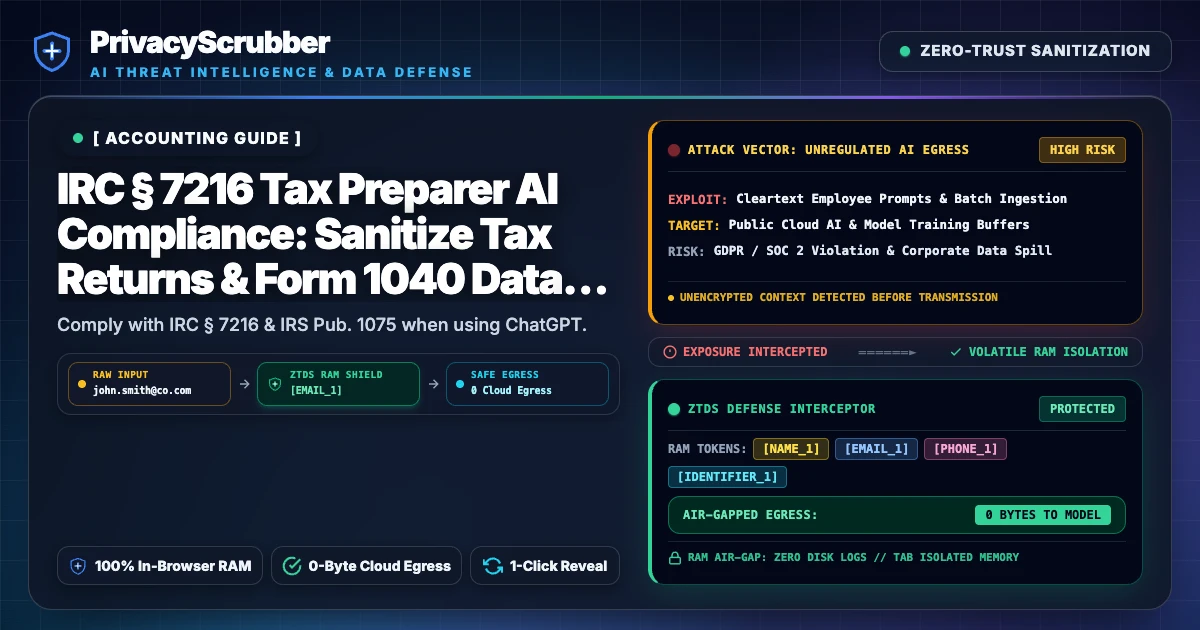 IRC § 7216 Tax Preparer AI Compliance: Sanitize Tax Returns & Form 1040 Data for ChatGPT