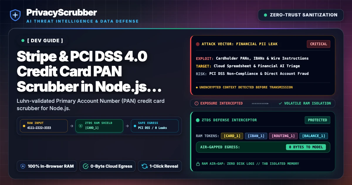 Stripe & PCI DSS 4.0 Credit Card PAN Scrubber in Node.js (<1ms)