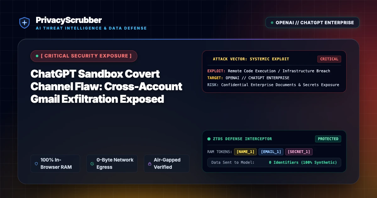 ChatGPT Sandbox Covert Channel Flaw: Cross-Account Gmail Exfiltration Exposed